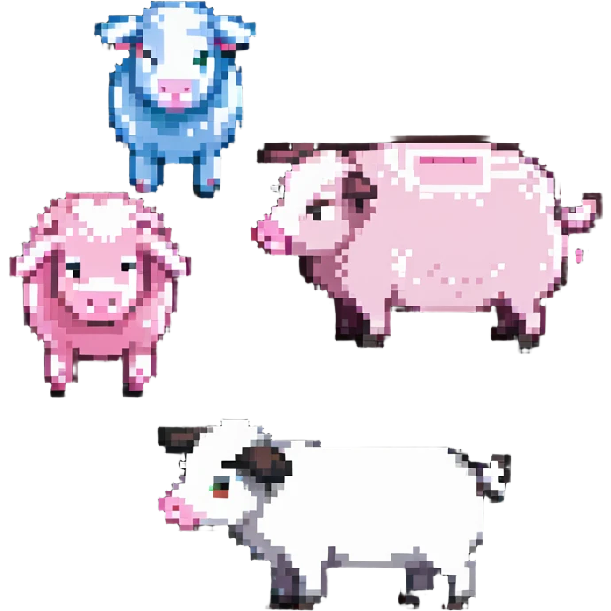 Minecraft style sheep and a blocky pig friend together emoji