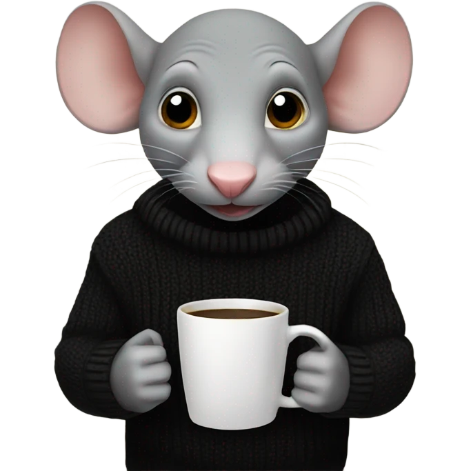 A bald rat in a black sweater drinks coffee. emoji
