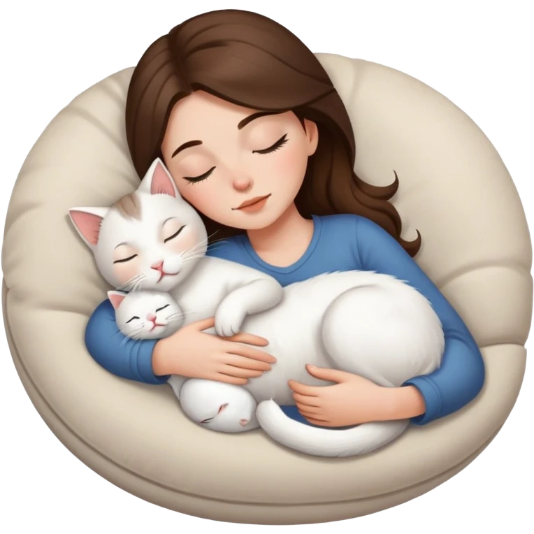 White kitty sleeping on brunette white girl's lap emoji