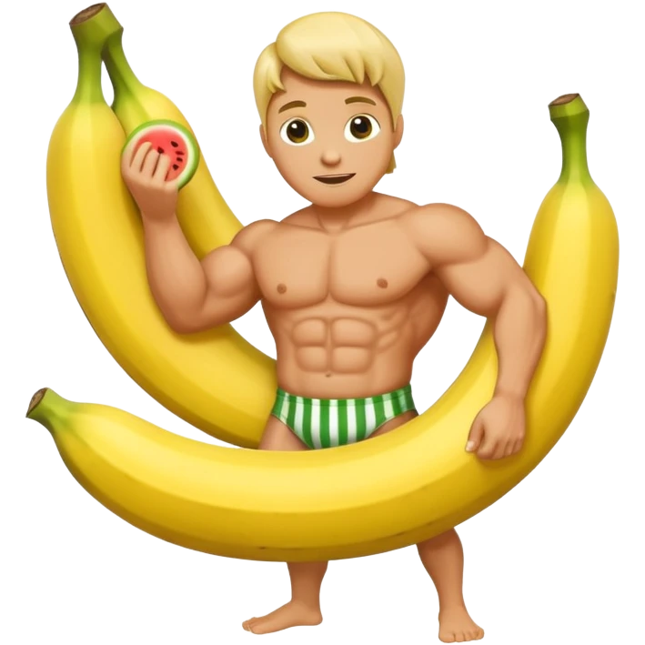banana as superhuman. add watermelons in background  emoji