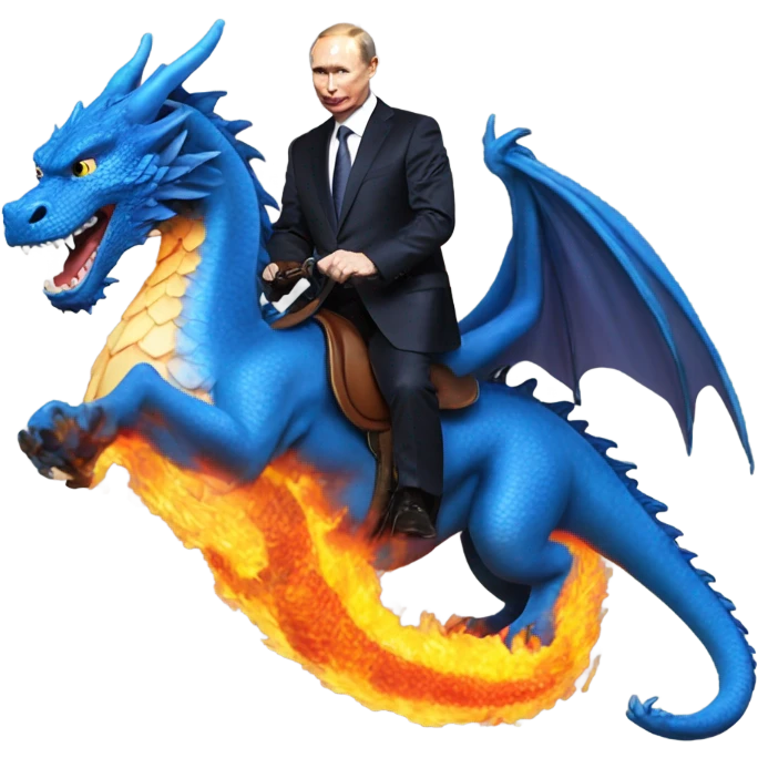 putin on blue dragon that throws flames  CH4 emoji