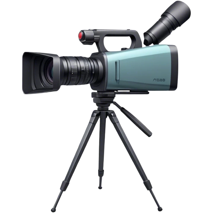 Create an emoji for video recording. Show a  single lens professional video camera on tripod, symbolizing the act of filming. Use modern, professional colors. Do not include any emojis or smiley faces. Make the background transparent. emoji