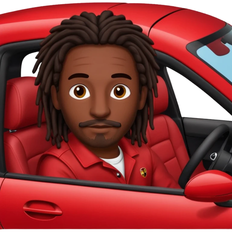 Red Porsche cayenne with guy with dark brown dreads sitting inside with thin mustache emoji