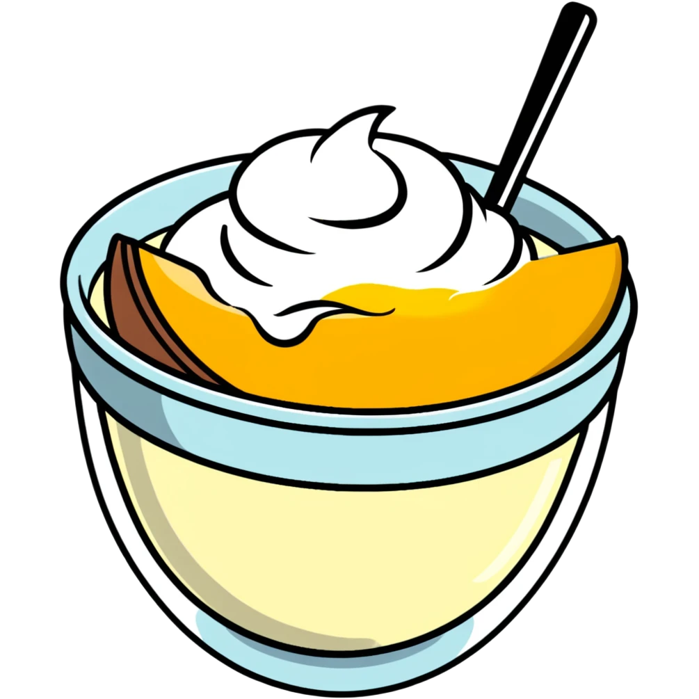 bowl of yogurt with fresh mango slices on top emoji