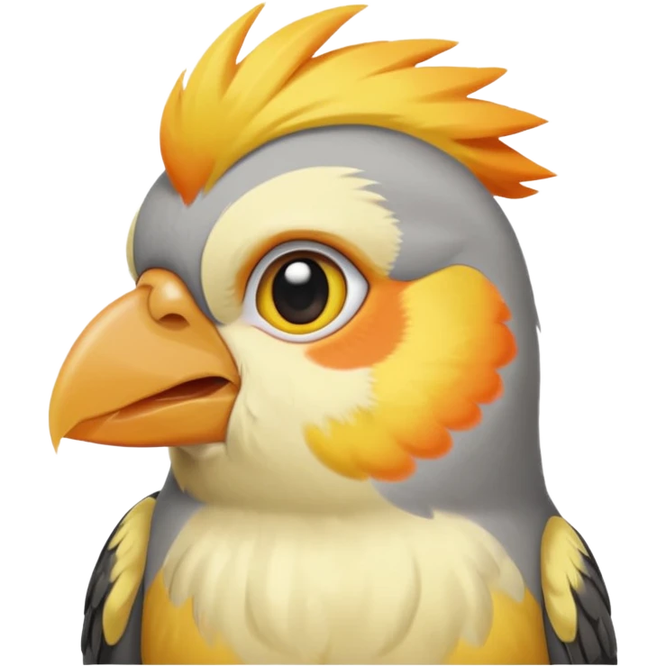 cockatiel in iOS emoji style, simple, cute, and expressive, with a yellow crest and orange cheek patch emoji