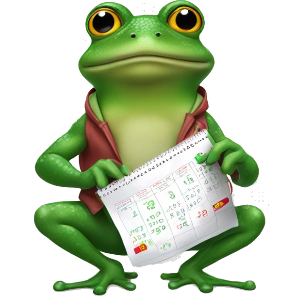 bufo green frog creature holding a calendar emoji