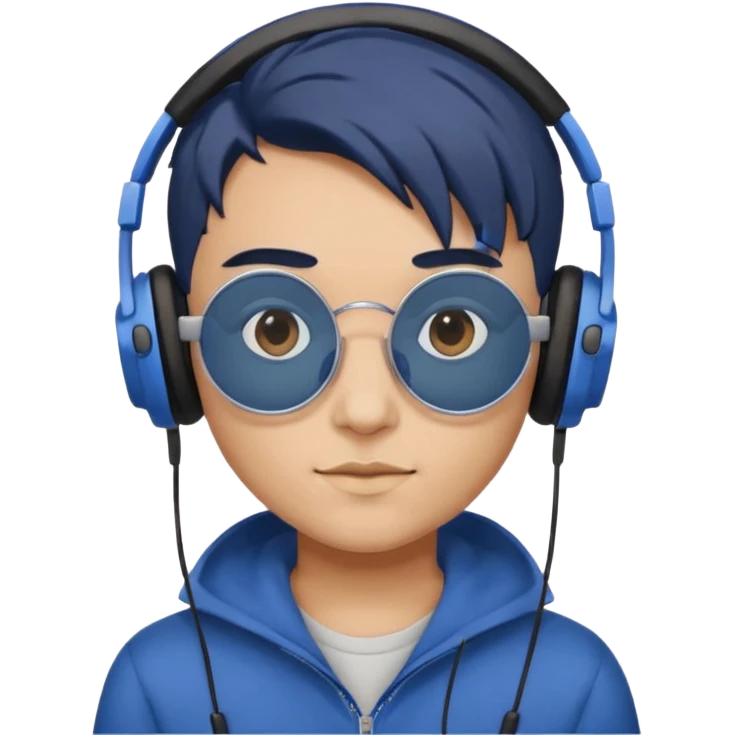 Light Brown Skin Dark Blue Haired Gray Eyes Circle Shaped Shades Squareded Ears Headphones  emoji