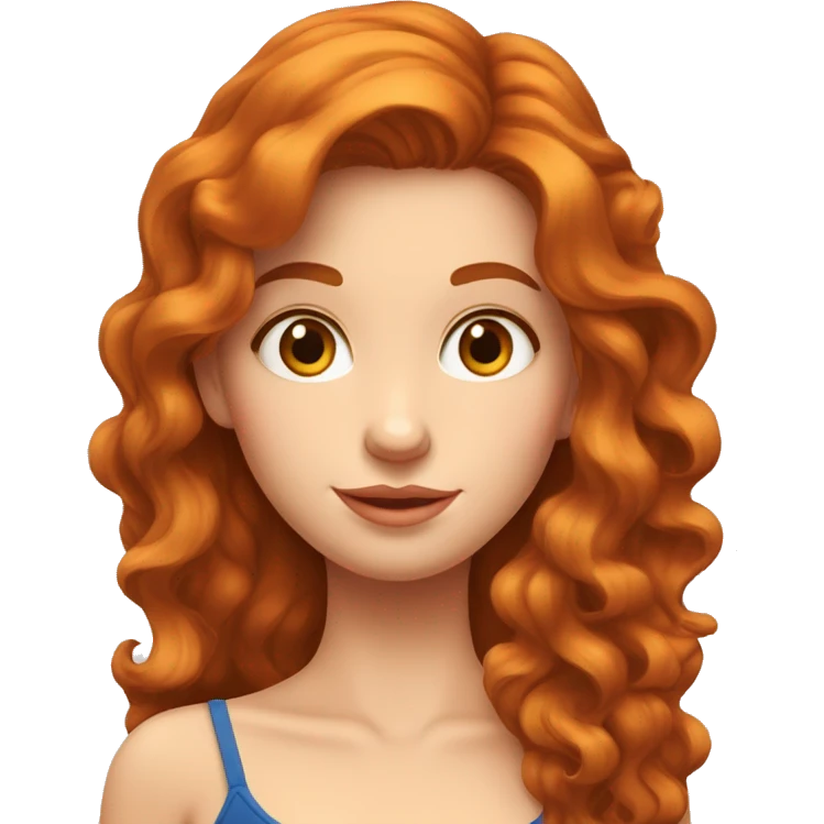 Une Fille rousse cheveux longs et aux yeux bleus , les cheveux detaché ondulé emoji