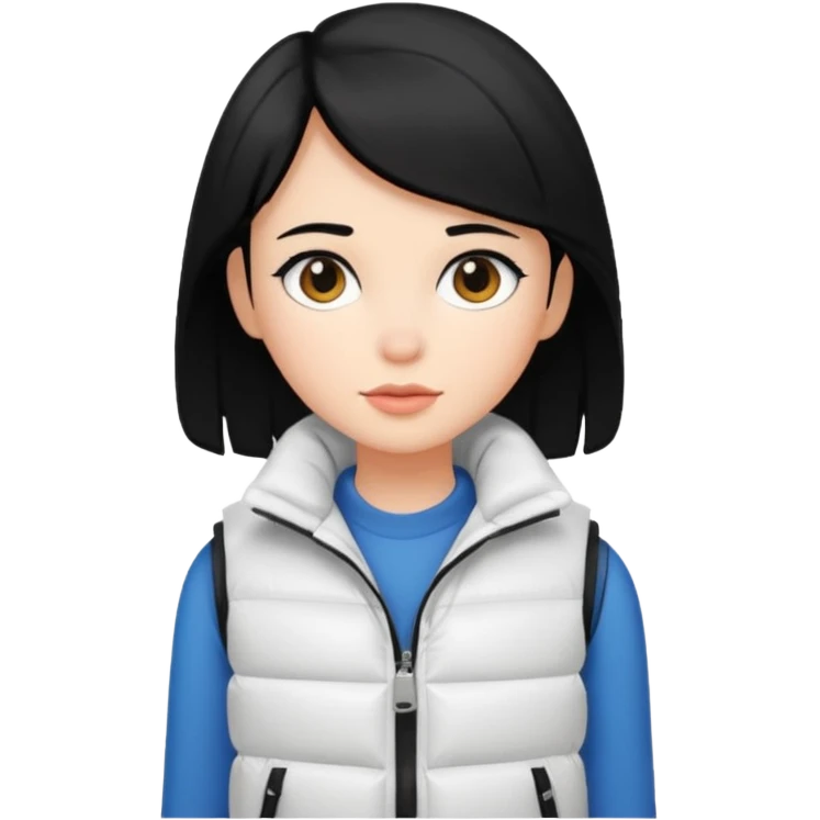 girl with black hair in a white puffer vest emoji