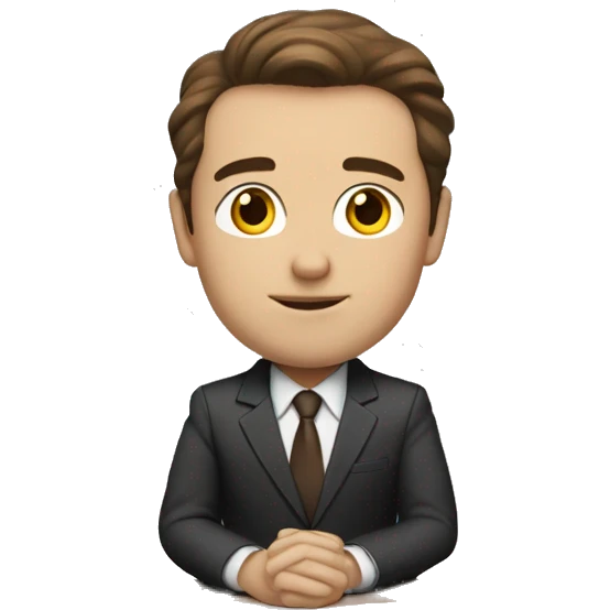 office man at the table, white skin color, brown hair and suit emoji