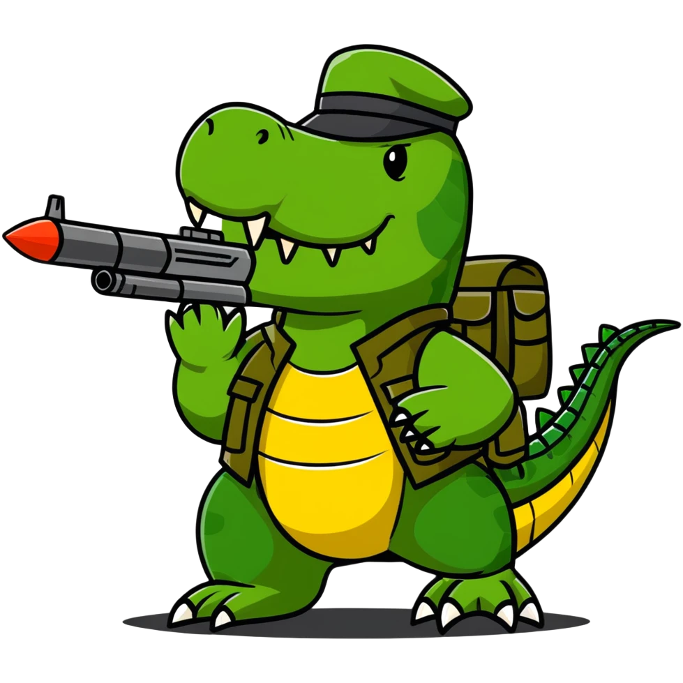 military crocodile bombardier dropping bombs emoji