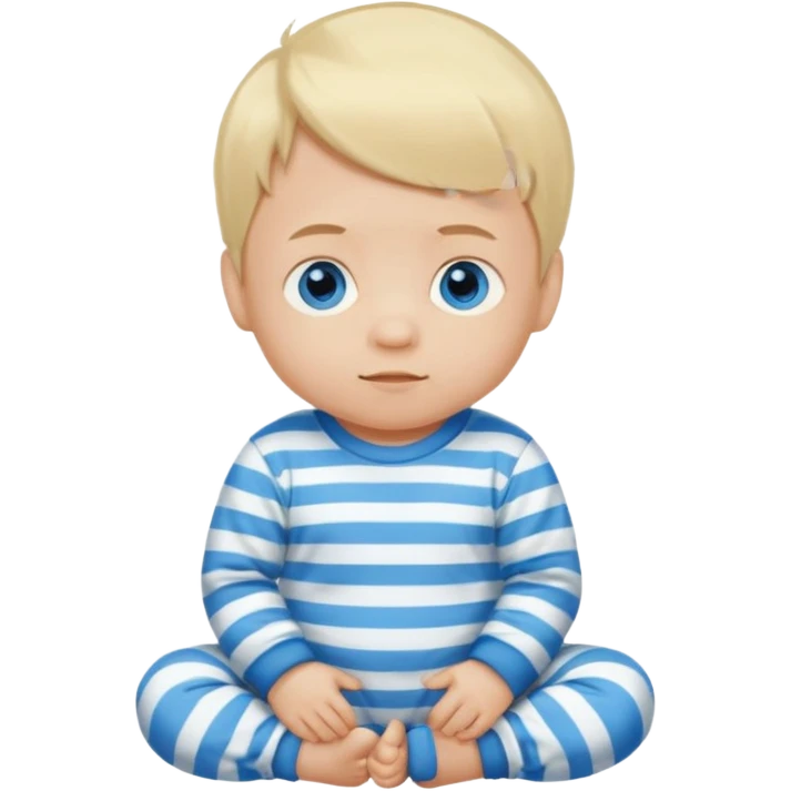 Blonde hair blue eyed infant boy wearing am emoji