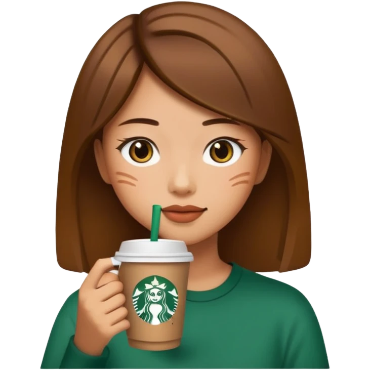 Japanese girl drinking a Starbucks coffee, emoji style emoji