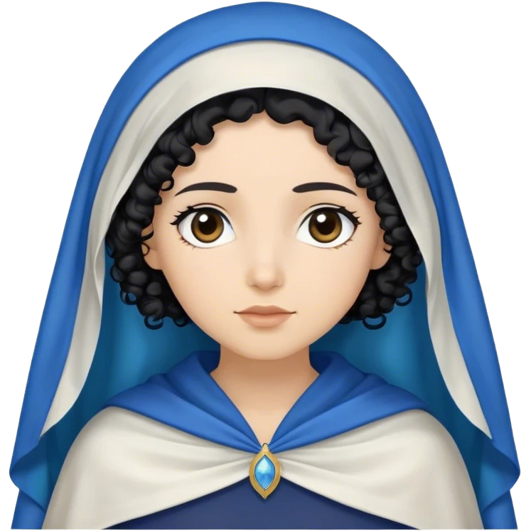 Mujer hebrea con manto azul y pelo negro rizado y con la cabeza tapada con un velo y la cara de raza blanca emoji