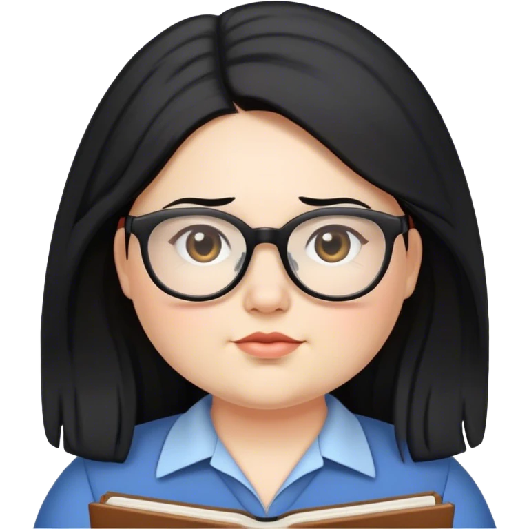 pale chubby female teacher with long black hair, wearing glasses emoji