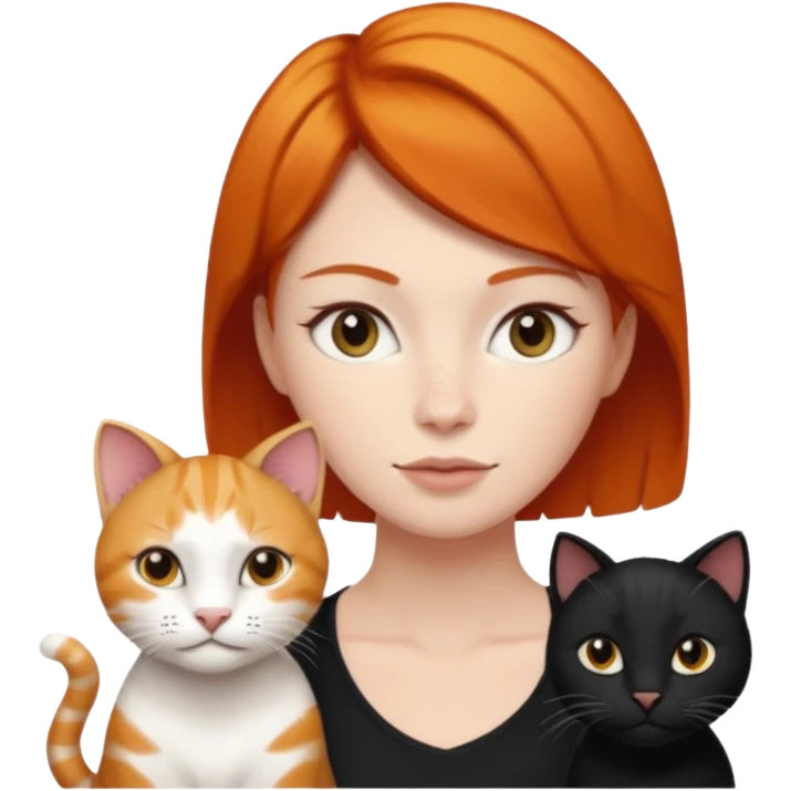 white big cat and a black small cat and a ginger woman short hair  emoji