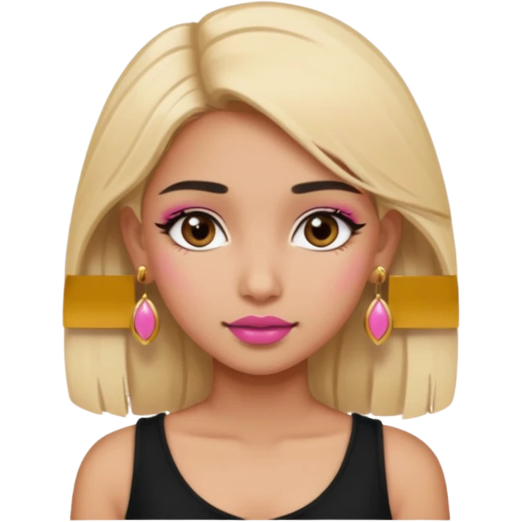 Sweet Indian girl blond hair brown eyes brown/pink lipstick pink blush black top gold earrings  emoji