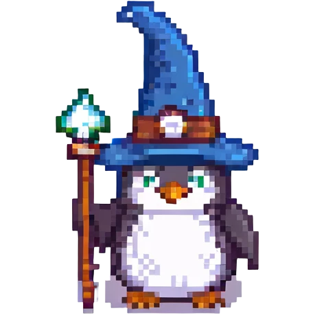 penguin wizard with a pointy hat emoji