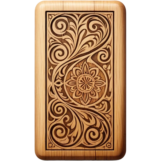 Pyrography icon, piece of wood with half-burned intricate patterns, pyrography tool in action, visible burn marks and unfinished design, wood texture, minimalistic style, clean lines, transparent background. emoji