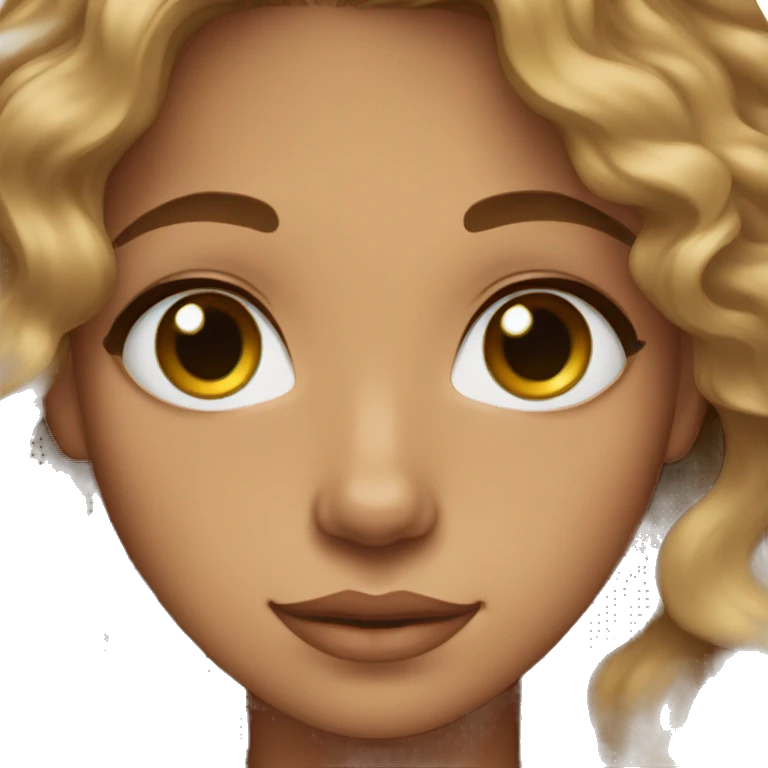tan skin, blue eyes, wavy hair, tall, few freckles emoji