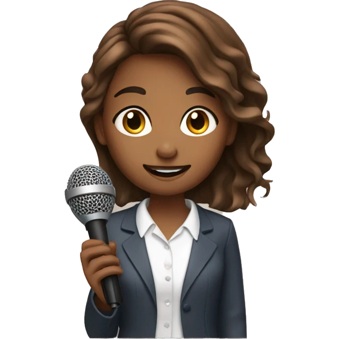 A girl with brown hairs speaking podcast microphone  emoji