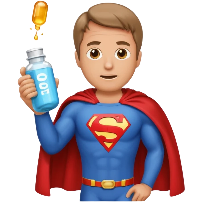 RFK Jr emoji with a superhero cape zapping a giant pill bottle labeled 'Big Pharma' emoji