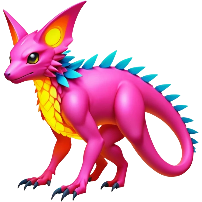 Tropical futuristic lush warm-colored modern colorful neon-colored Fakémon-Digimon-Trico-creature emoji