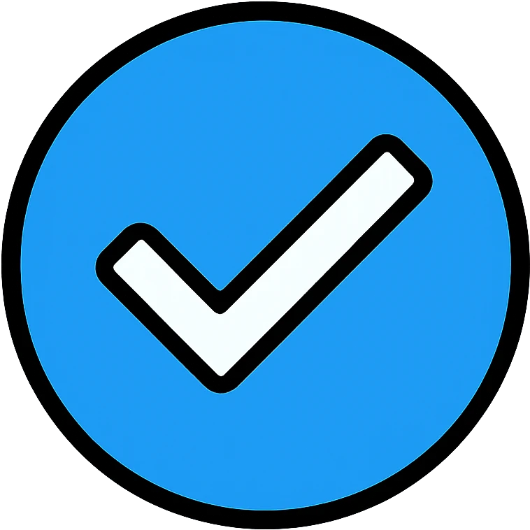 tick icon, white checkmark with a blue circle background, clean and modern, suitable for UI emoji