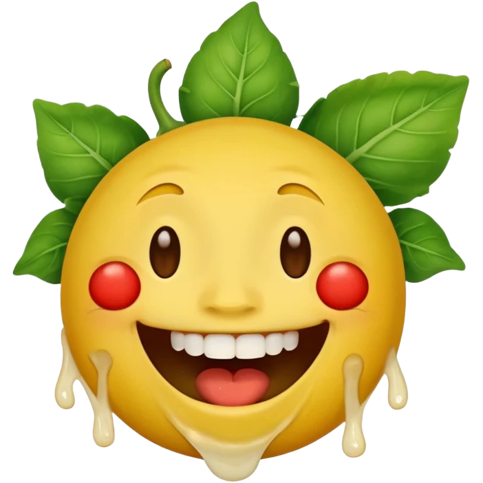 yellow face emoji laughing with vegetable leaf stuck on teeth stain emoji