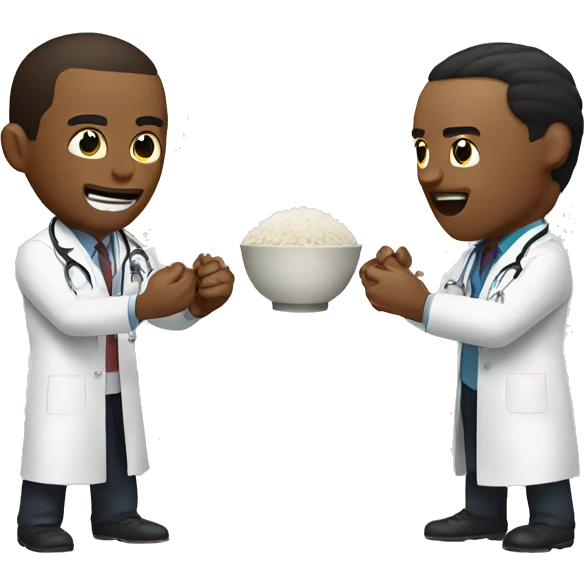 Two doctors fight over the rice bowl emoji