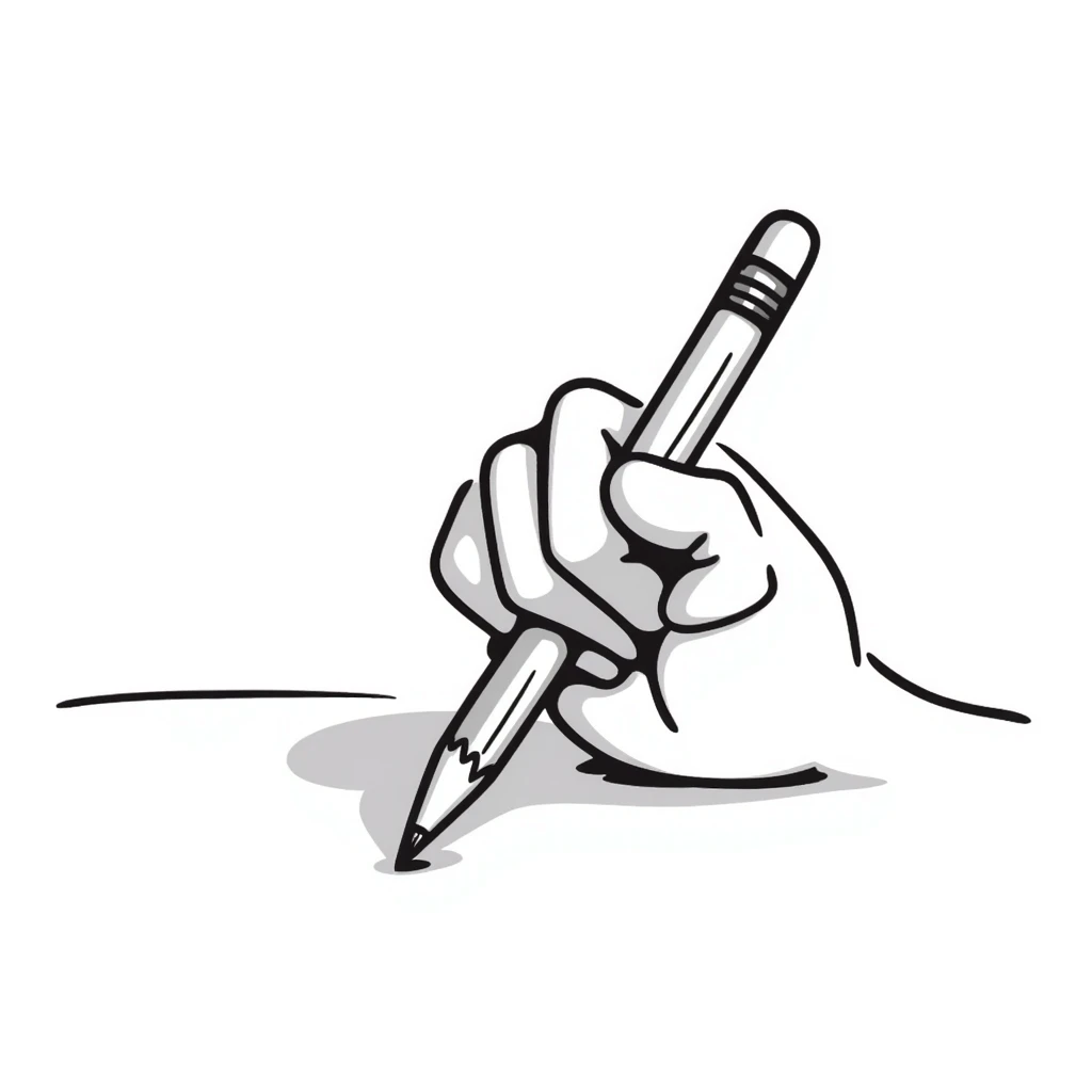 hand gripping a pencil tightly, lines showing pressure emoji