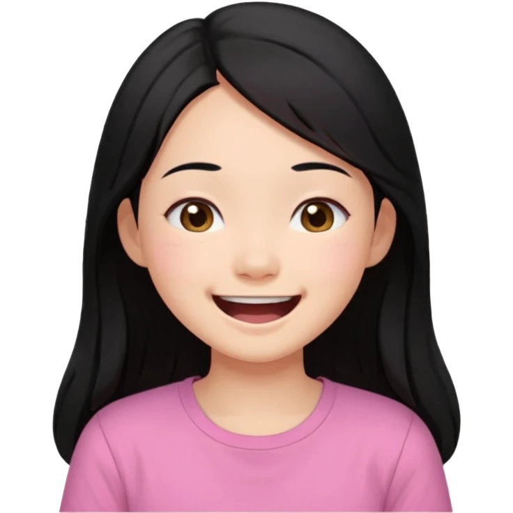 a girl genuinely feeling happy so so so much laughing so hard with her eyes folded long black hair asian girl on a pink shirt emoji