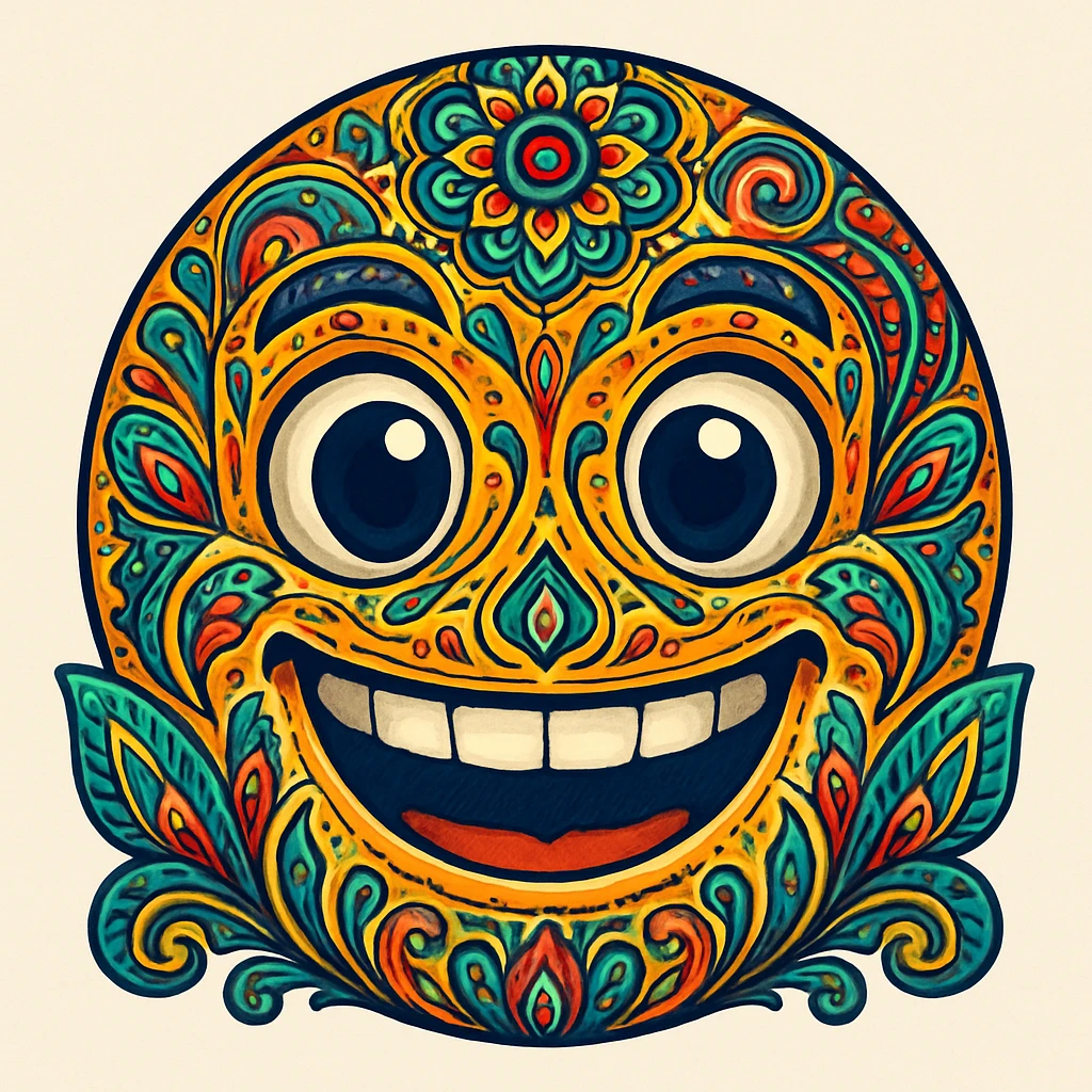 a highly detailed, intricate emoji with complex patterns and multiple elements, vibrant colors, and layered design emoji