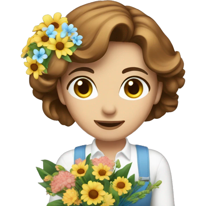 woman florist with a bouquet blue eyes brown hair emoji