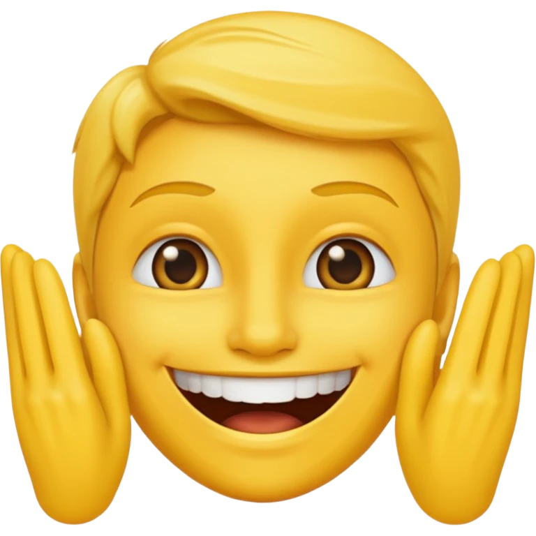 Emoji tête jaune avec un sourire et le doigt devant les dents  emoji