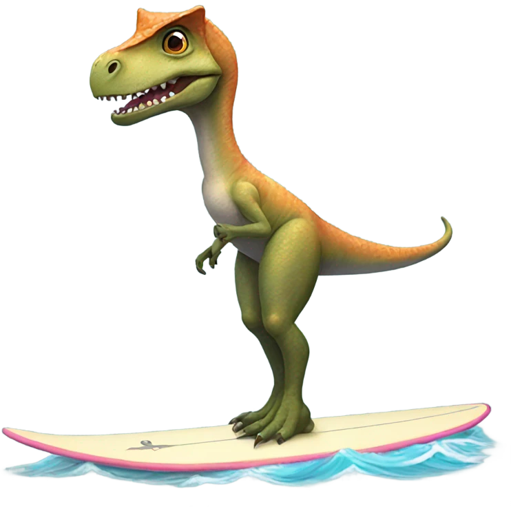 Dinosaur on a surfboard with a ballet skirt emoji