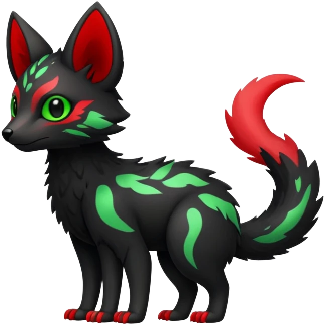 Kawaii Cute Edgy Black Green Red Vernid-Trico-animal-creature full body emoji
