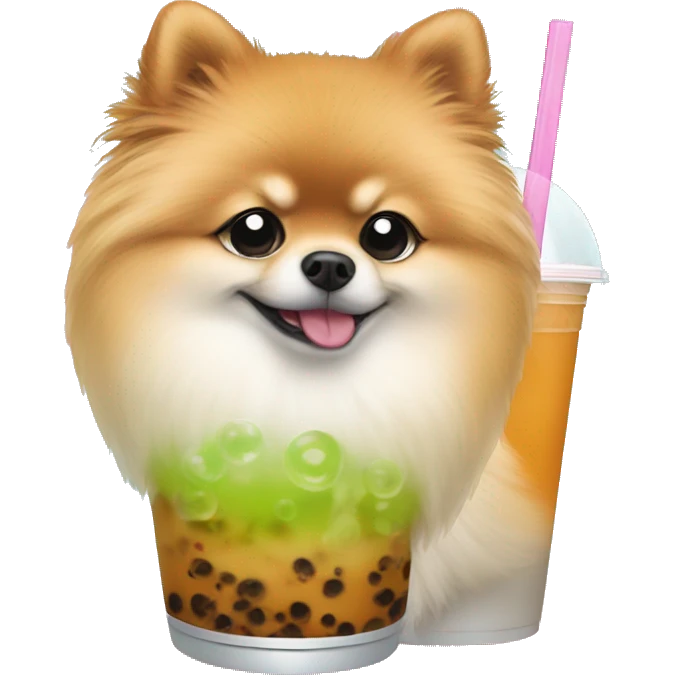 Pomeranian drinking bubble tea  emoji