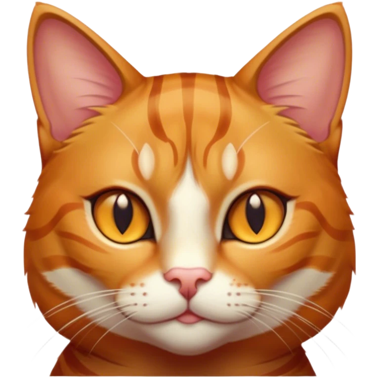 Cinematic Noble Ginger Tabby Cat Portrait Emoji, Poised and regal, with sleek orange-brown fur featuring bold tabby stripes and a distinct M-shaped marking on the forehead, bright amber eyes, Simplified yet sharp and sophisticated features, highly detailed, glowing with a soft, dignified glow, high shine, intelligent and graceful, stylized with an air of elegance, focused and attentive, soft glowing outline, capturing the essence of a watchful and refined feline, so majestic it feels as though it could glide across the screen with effortless confidence! emoji