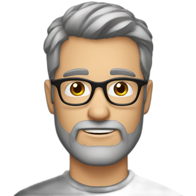Caucasian man 40. brown eyes. short hair and short gray beard. disheveled on end. black glasses emoji