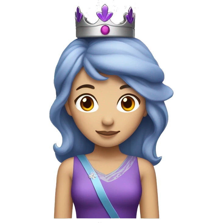 Canadian-vietnamese-chinese female with purple and blue hair with a purple dress and a grey crown emoji