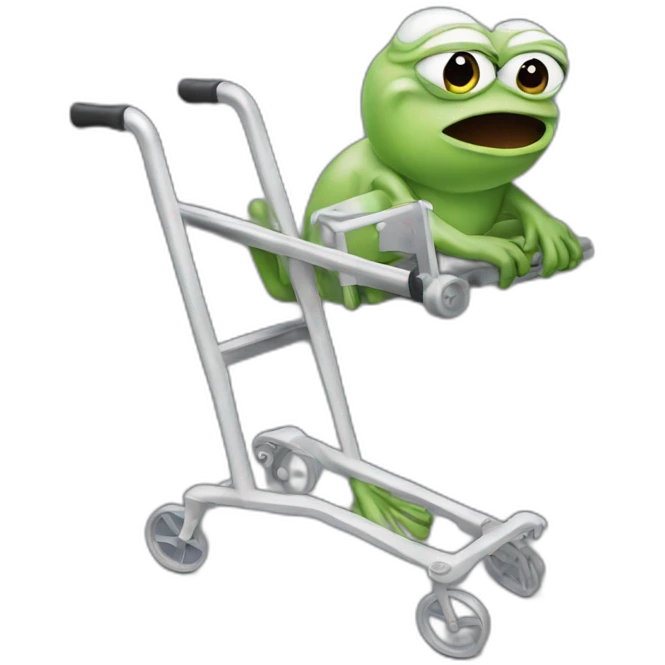 Pepe that has fallen over holding a walking frame emoji