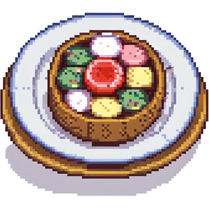narutomaki on a small plate, pixel art style emoji