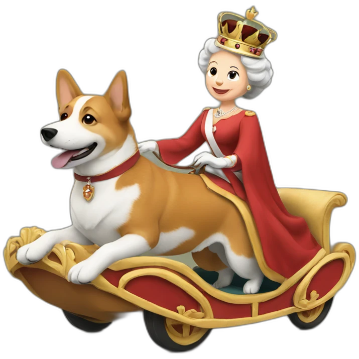 The queen riding a corgi emoji