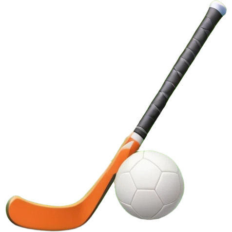 A field hockey stick and ball on a vibrant green grass field, with goalposts and clear field markings in the background. The scene emphasizes the bright, lush grass, highlighting the fast-paced and strategic nature of hockey on a well-maintained pitch. emoji