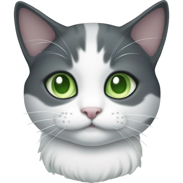 dark grey and white cat with pale green eyes  emoji