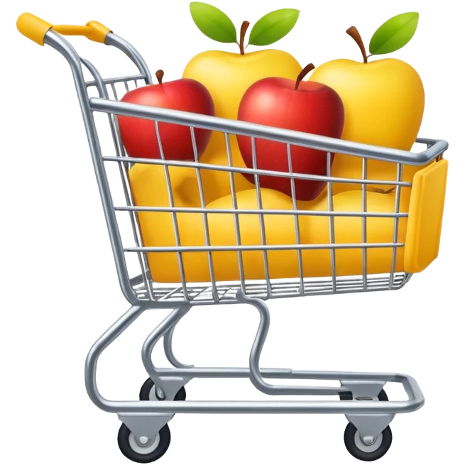 Yellow shopping cart emoji.
Keep the original cart shape.
Flat, simple, Apple-style.
No extra details, transparent background. emoji