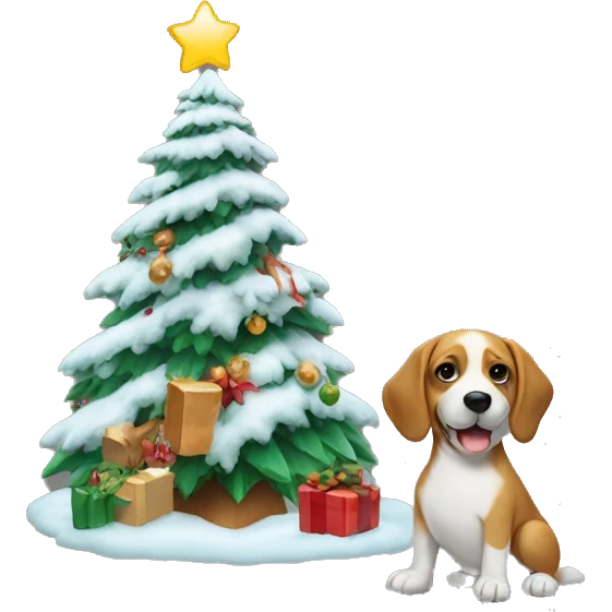 A Christmas tree with a dog right beside it emoji