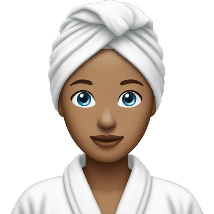 fair skin blue eyed woman wearing white towel on head wearing bathrobe  emoji