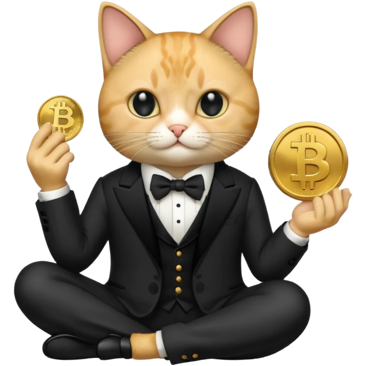 cat mafia corleone sitting on money, bitcoin BTC on hand emoji